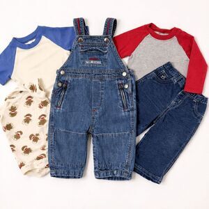 Y2K Boys Spring Clothing Bundle 5PC, Baby 9M 6-12M, Red, White & Blue Classic